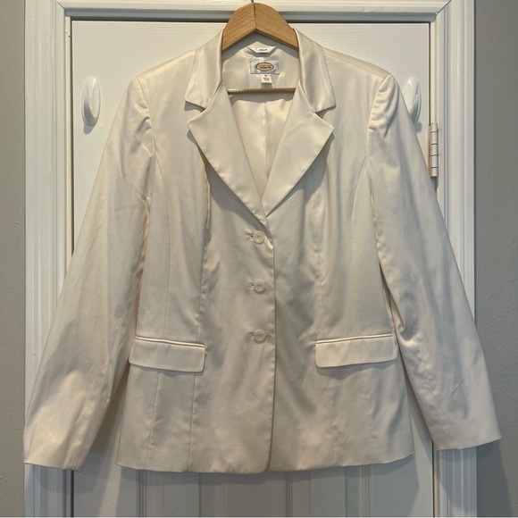 Vintage Talbots Blazer Jacket Womens Size 12 Ivory Viscose Silk Blend One Button - Picture 1 of 9